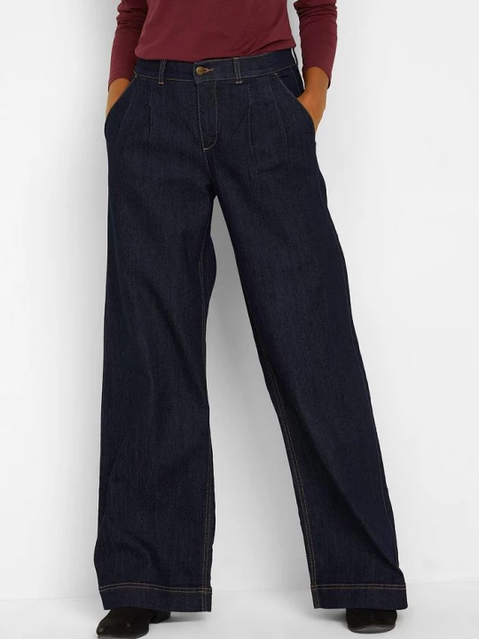 Obrázek produktu Jeansy o kroju wide leg, high waist z wygodnym pasem BonPrix niebieski