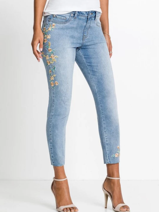 Obrázek produktu Jeansy skinny, średni stan, cropped BonPrix niebieski