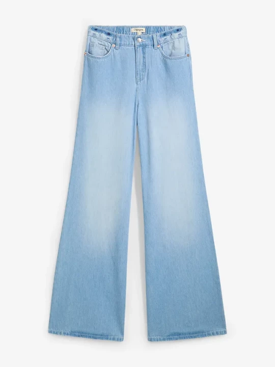 Obrázek produktu Jeansy wide leg, high waist, full length, z wygodnym pasem BonPrix niebieski