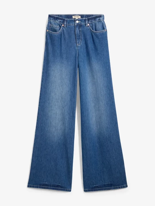 Obrázek produktu Jeansy wide leg, high waist, full length, z wygodnym pasem BonPrix niebieski