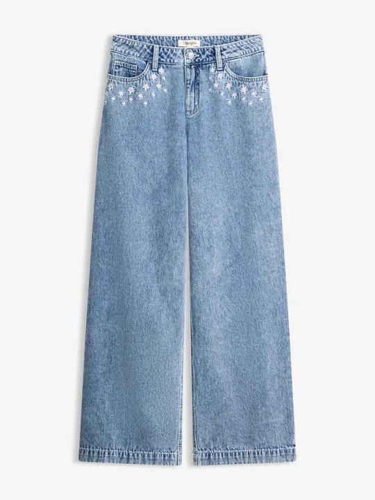 Obrázek produktu Jeansy wide leg, mid waist, z bawełny BonPrix niebieski