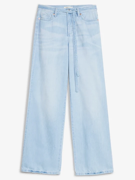 Obrázek produktu Jeansy wide leg, mid waist, z paskiem BonPrix niebieski