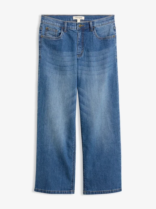 Obrázek produktu Jeansy wide leg, średni stan BonPrix niebieski