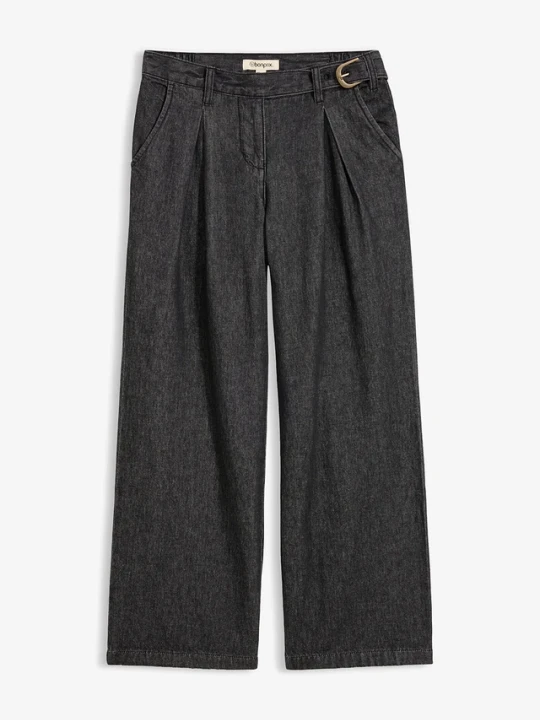 Obrázek produktu Jeansy wide leg z zaszewkami w pasie BonPrix czarny