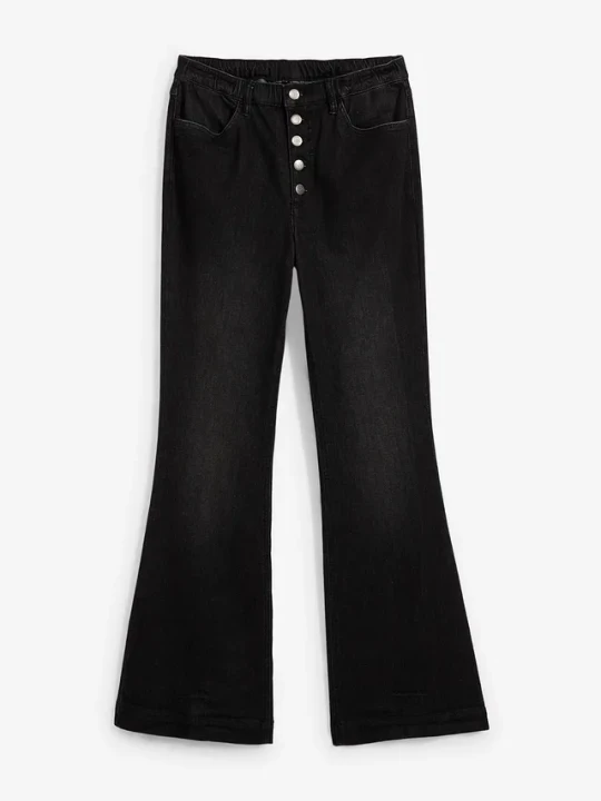 Obrázek produktu Jeansy z rozszerzanym dołem, high waist, z wygodnym pasem BonPrix czarny