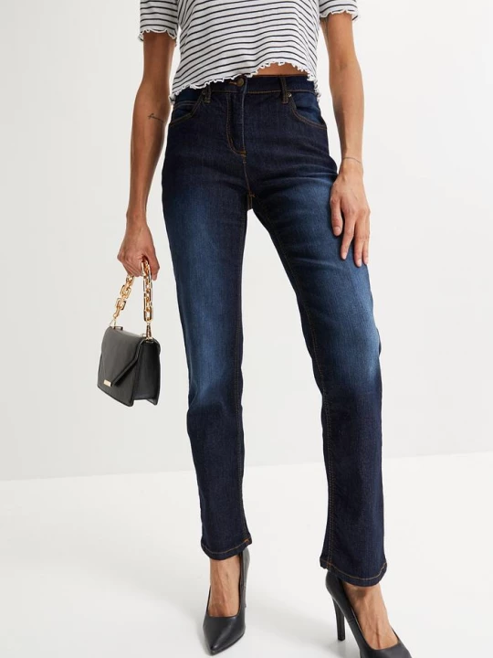 Obrázek produktu Jeansy ze stretchem, straight, mid waist BonPrix niebieski