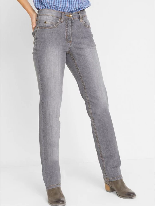 Obrázek produktu Jeansy ze stretchem, straight, mid waist BonPrix szary