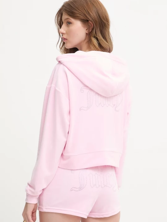 Obrázek produktu Juicy Couture mikina s kapucí dámská velurová ICCLE HOODIE růžová