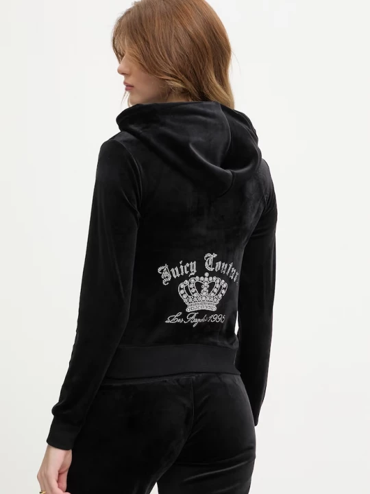 Obrázek produktu Juicy Couture mikina s kapucí dámská velurová GOTHIC CROWN černá