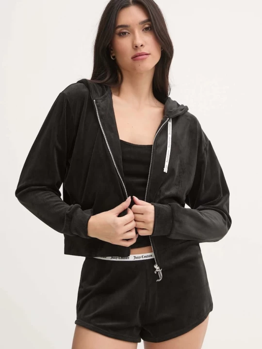 Obrázek produktu Juicy Couture Pyžamová mikina Juicy Couture LIV RIB VELOUR HOODIE černá