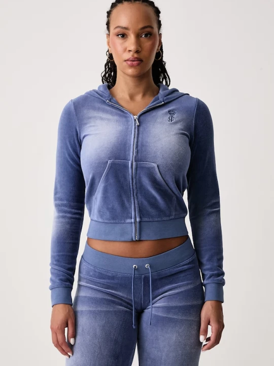 Obrázek produktu Juicy Couture rozepínací mikina s kapucí dámská s bavlnou WASHED ROBYN modrá