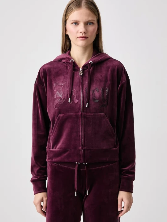 Obrázek produktu Juicy Couture rozepínací mikina s kapucí dámská velurová OLD GOTHIC ICCLE