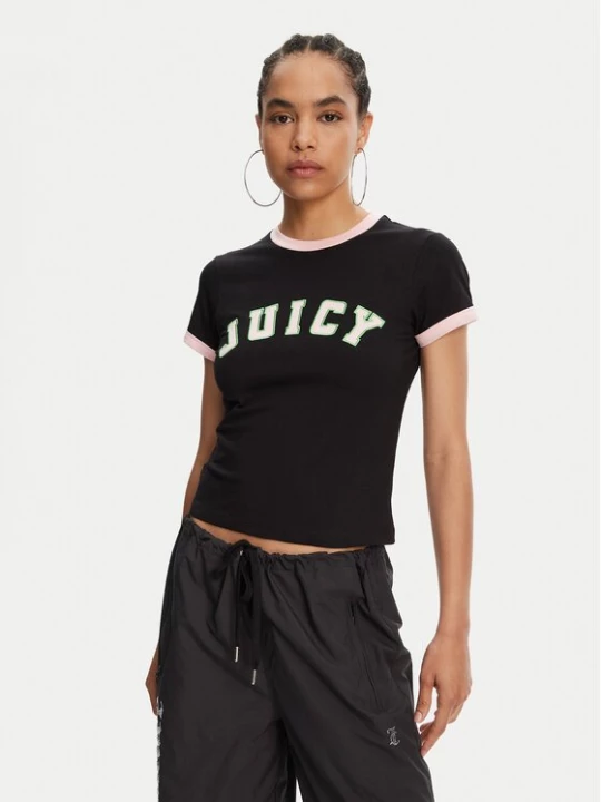 Obrázek produktu Juicy Couture T-Shirt Collegiate Ringer JCWCT125320 Černá Slim Fit