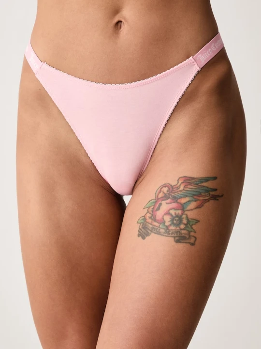 Obrázek produktu Juicy Couture tanga dámské bavlněné s elastanem DEMI FEMME COTTON SCALLOPED THONG růžová