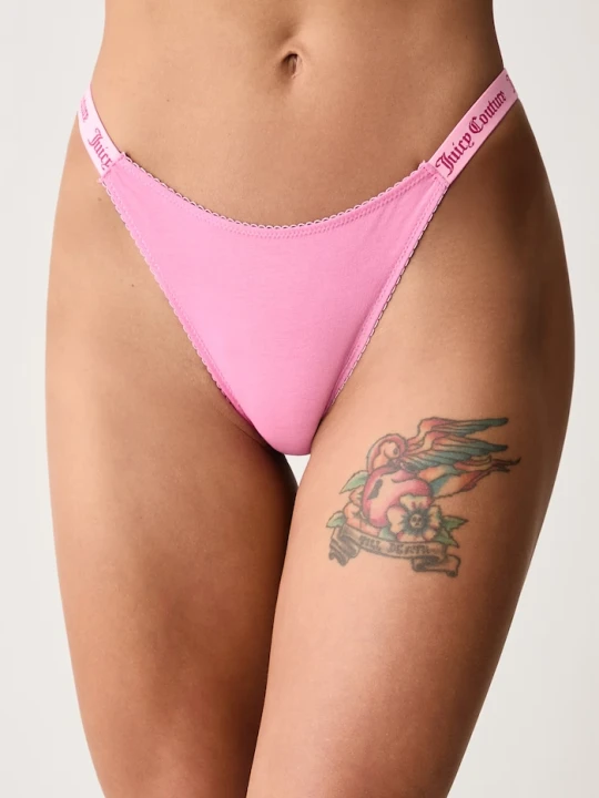 Obrázek produktu Juicy Couture tanga dámské bavlněné s elastanem DEMI FEMME COTTON SCALLOPED THONG růžová
