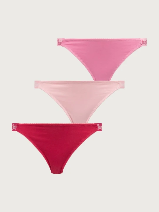 Obrázek produktu Juicy Couture tanga dámské s bavlnou DEMI FEMME COTTON SCALLOPED THONG 3-pack růžová