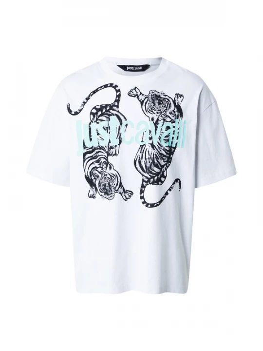Obrázek produktu Just Cavalli Tričko 'TIGERS' aqua modrá / černá / bílá