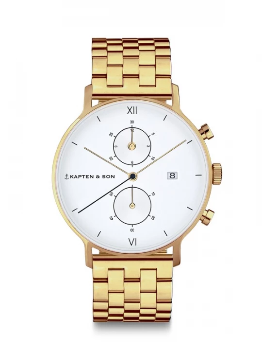 Obrázek produktu Kapten & Son Analogové hodinky 'Chrono Gold Steel' zlatá / bílá