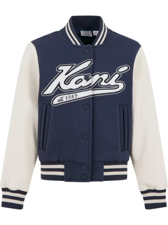 Obrázek produktu Karl Kani Přechodná bunda 'Varsity' tmavě modrá / bílá / přírodní bílá
