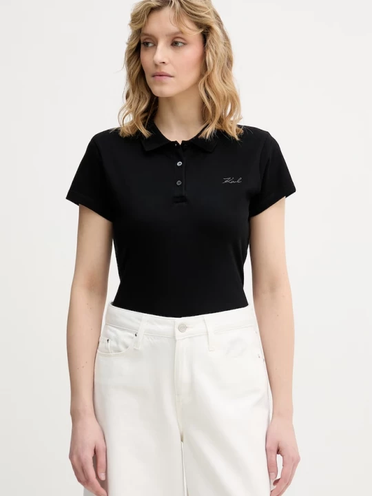 Obrázek produktu Karl Lagerfeld polo dámské bavlněné s elastanem černá