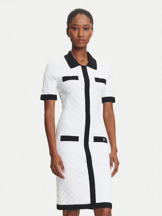 Obrázek produktu KARL LAGERFELD Úpletové šaty A3W13036 Écru Slim Fit Krémová