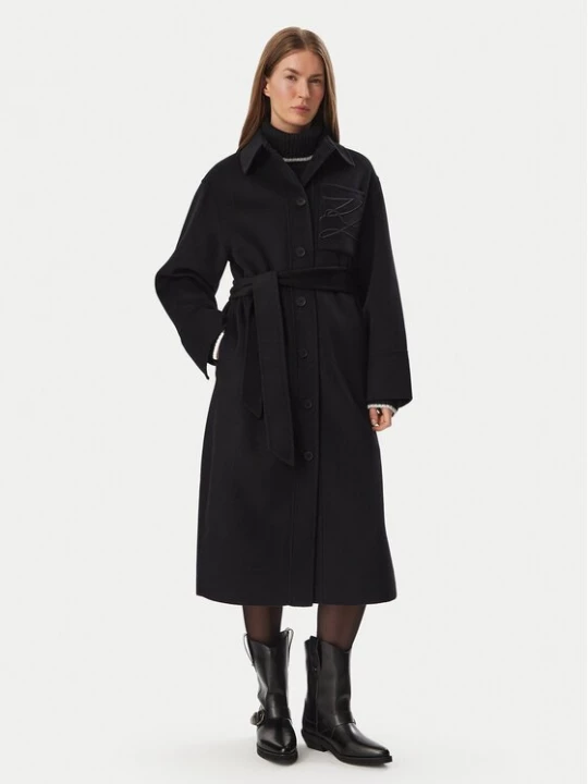 Obrázek produktu KARL LAGERFELD Vlněný kabát B4W15013 Černá Regular Fit