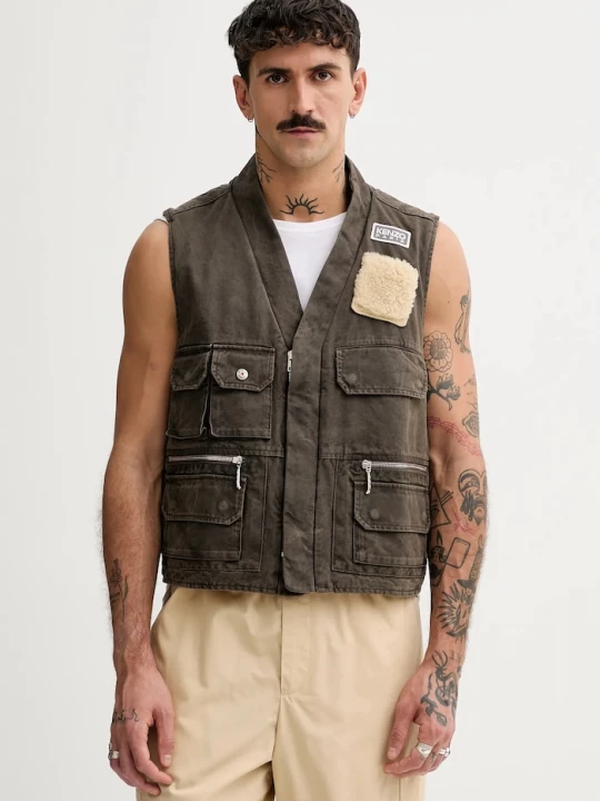 Obrázek produktu Kenzo Bavlněná vesta Kenzo Multipocket Gilet hnědá