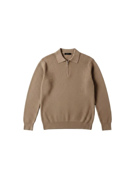 Obrázek produktu Kleidermafia Svetr 'Slim Fit Knit Zipper Polo Sweater - Camel' velbloudí