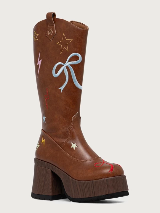 Obrázek produktu Koi Footwear kozačky nad kolena na platformě dámské Jettison Chunky Cowboy Boots hnědá