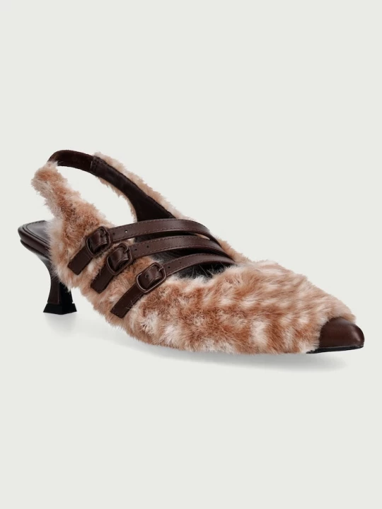 Obrázek produktu Koi Footwear Lodičky na nízkém podpatku Doelle Faux Deer Fur Kitten Heels hnědá
