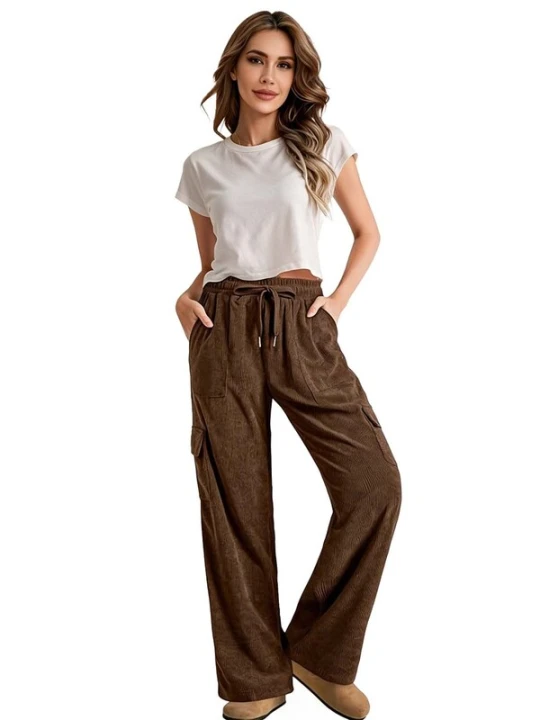 Obrázek produktu KoJooin Kalhoty 'Damen Cord-Workwear-Hose mit elastischem Bund Lässige, gerade geschnittene Culotte mit weitem Bein' hnědá
