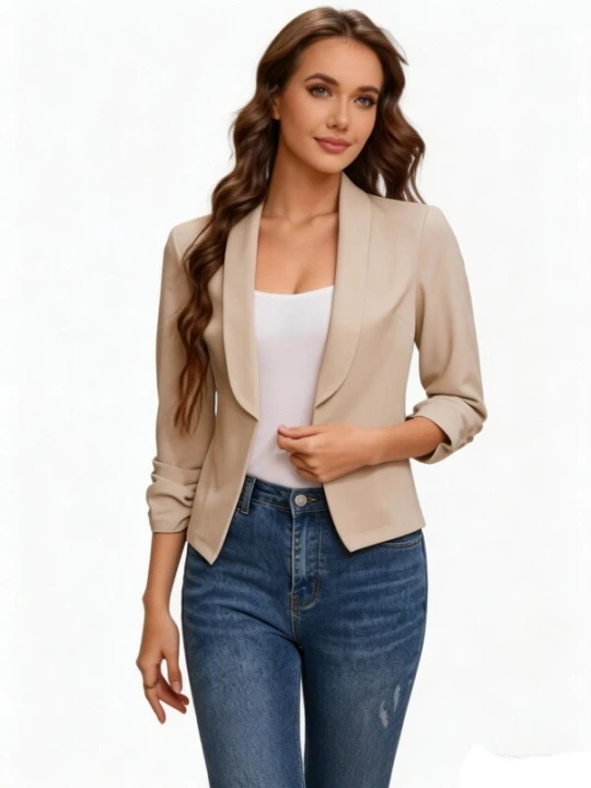 Obrázek produktu KoJooin Přechodná bunda 'Damen Jacke Jeansjacke Hemdkragen Knopf Langarm Denim Freizeit Übergangsjacke' meruňková