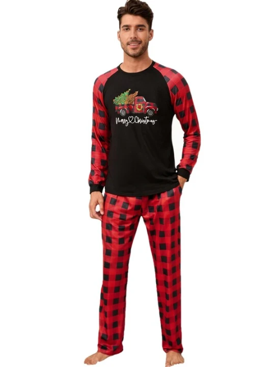 Obrázek produktu KoJooin Pyžamo dlouhé 'Herren Pyjama‑Set Zweiteilig Langarm Karo‑Muster Weihnachten Homewear Schlafanzug' červená