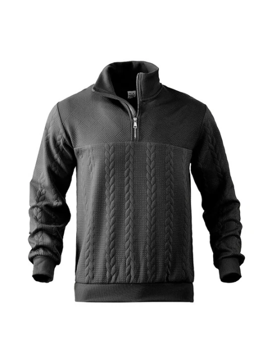 Obrázek produktu KoJooin Svetr 'Herren Pullover mit 1 / 4-Reißverschluss und Kabelstrick – Langarm, Stehkragen, Reguläre Passform' černá