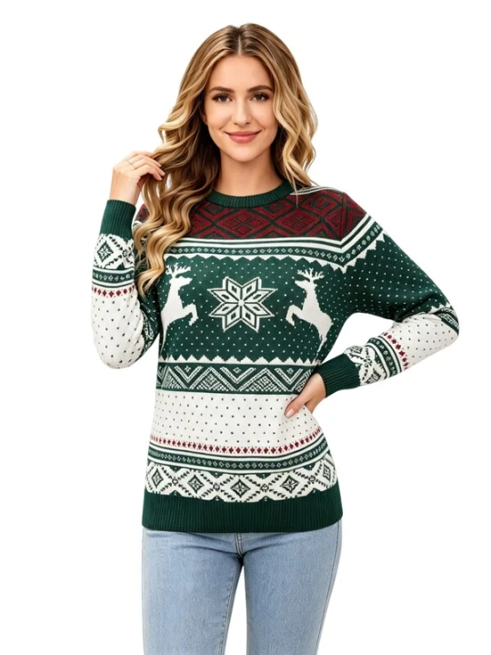 Obrázek produktu KoJooin Svetr 'Weihnachtspullover für Damen Langarm Pullover mit Rundhalsausschnitt' zelená