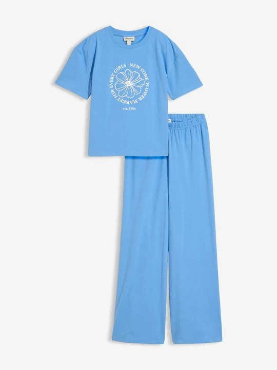 Obrázek produktu Komplet: T-shirt i spodnie z dżerseju z elastycznej mieszanki bawełny (2 części) BonPrix niebieski