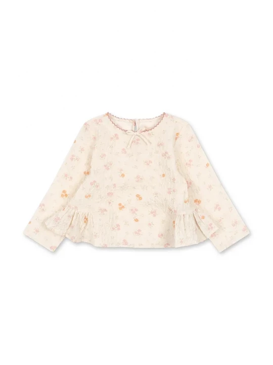 Obrázek produktu Konges Sløjd halenka s volánkem dětská bavlněná s elastanem ELIN BOW BLOUSE GOTS béžová