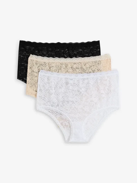 Obrázek produktu Koronkowe figi z wysokim stanem (3 pary) BonPrix czarny