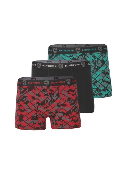 Obrázek produktu KOROSHI Boxerky tmavě šedá / smaragdová / červená / černá