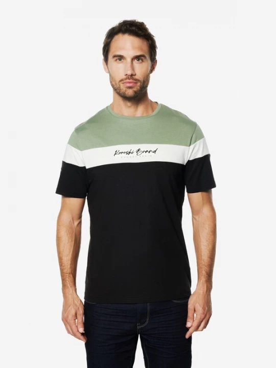Obrázek produktu KOROSHI Tričko olivová / černá / offwhite