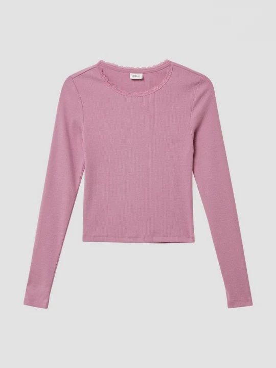 Obrázek produktu Košile slim fit s dlouhým rukávem z žebrované tkaniny s krajkovým detailem s.Oliver růžová