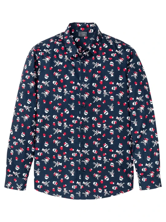 Obrázek produktu Koszula z długim rękawem i bożonarodzeniowym nadrukiem, slim fit BonPrix niebieski
