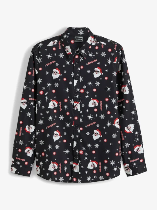 Obrázek produktu Koszula z długim rękawem i bożonarodzeniowym nadrukiem, z czystej bawełny, slim fit BonPrix czarny