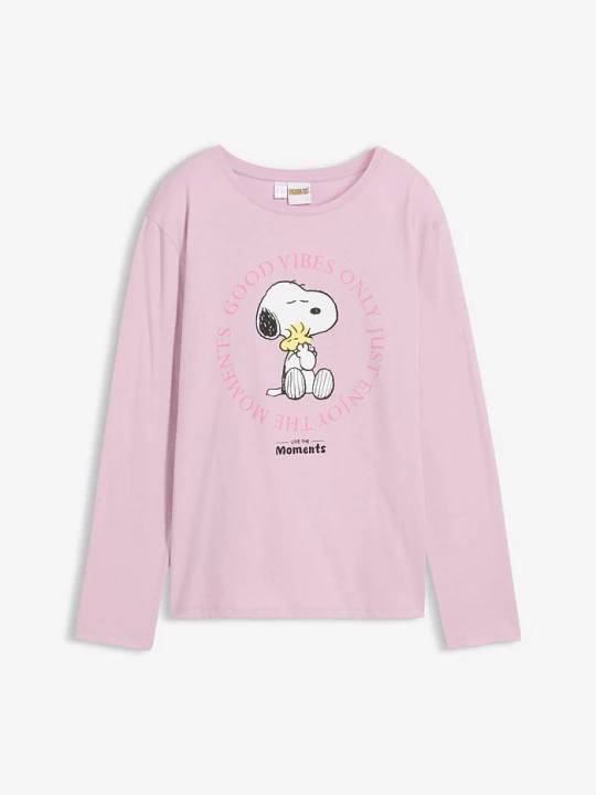 Obrázek produktu Koszulka z długim rękawem z motywem Snoopy z czystej bawełny BonPrix fioletowy