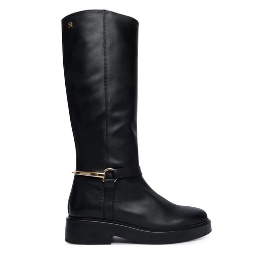 Obrázek produktu Kozačky ve vojenském stylu Tommy Hilfiger Th Stud Leather Knee Riding Boot FW0FW09608 Černá