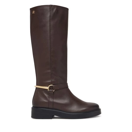 Obrázek produktu Kozačky ve vojenském stylu Tommy Hilfiger Th Stud Leather Knee Riding Boot FW0FW09608 Hnědá