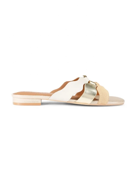 Obrázek produktu Kurt Geiger London pantofle na plochém podpatku dámské kožené Sun Wave Flat Sandal zlatá