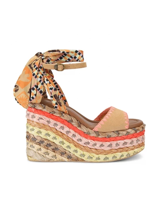 Obrázek produktu Kurt Geiger London sandály na vysokém podpatku Chelsea Scarf Wedge hnědá