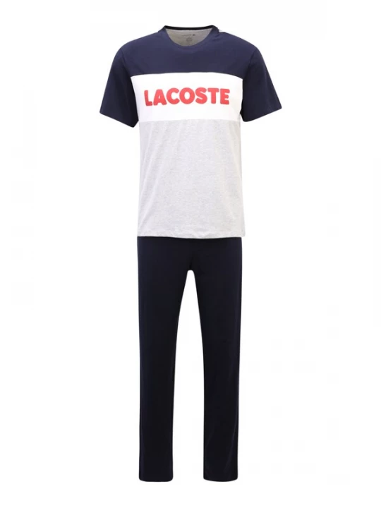 Obrázek produktu LACOSTE Pyžamo dlouhé námořnická modř / šedý melír / červená / bílá
