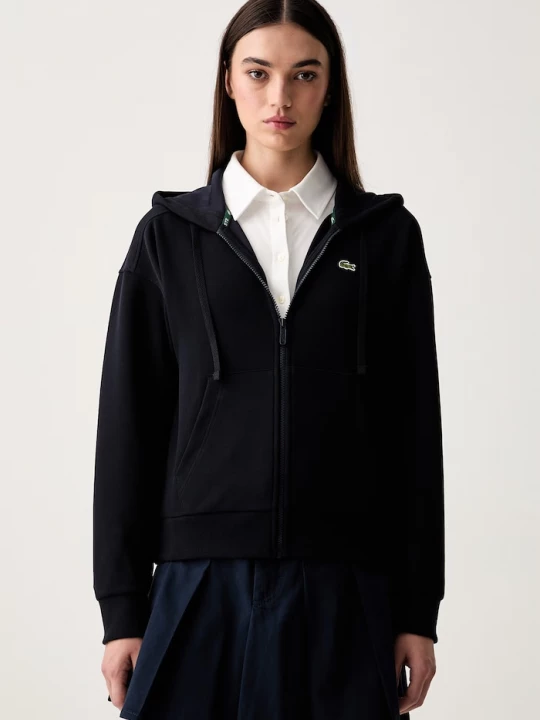 Obrázek produktu Lacoste rozepínací mikina s kapucí dámská s bavlnou námořnická modř